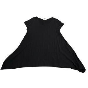 Bryn Walker Shirt Tunic Top Trapeze Short Sleeve Stretch Womens Large Black USA